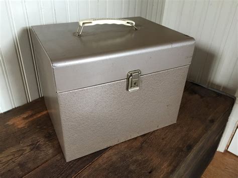 vintage brown metal file box 11101|vintage metal file box.